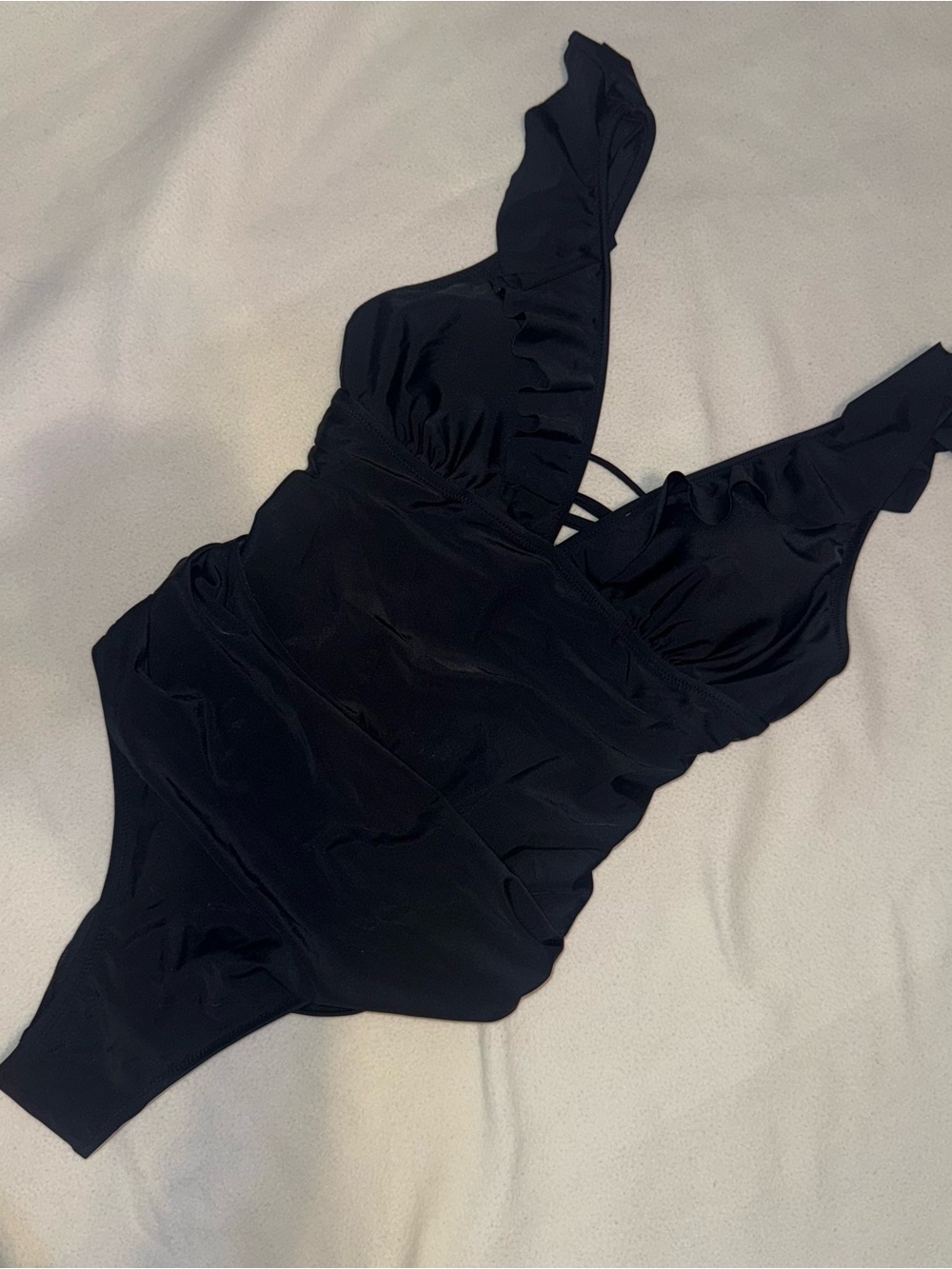 NWT Cupshe XL Black Ruffle One Piece Swim Suit